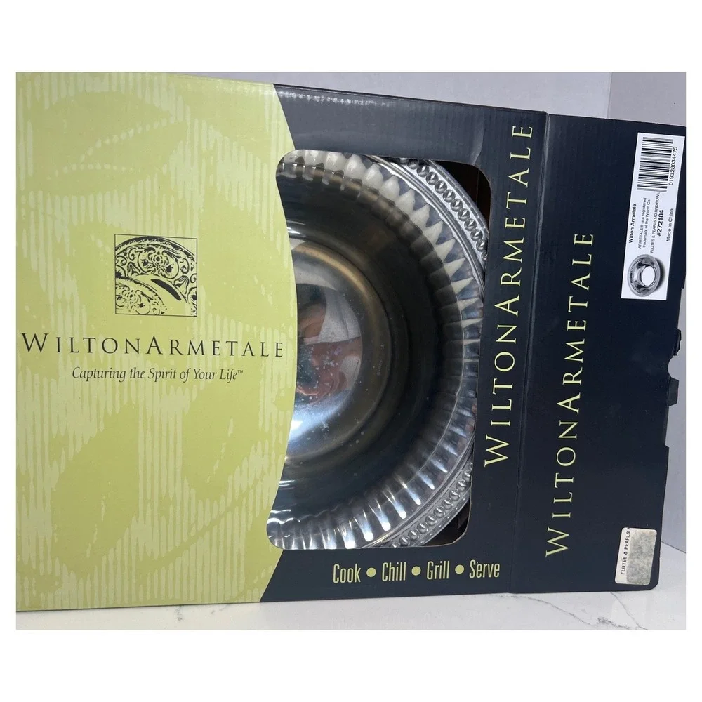 Wilton Armetale Flutes & Pearls Medium Round‎ Bowl Silver Metal Serveware NIB